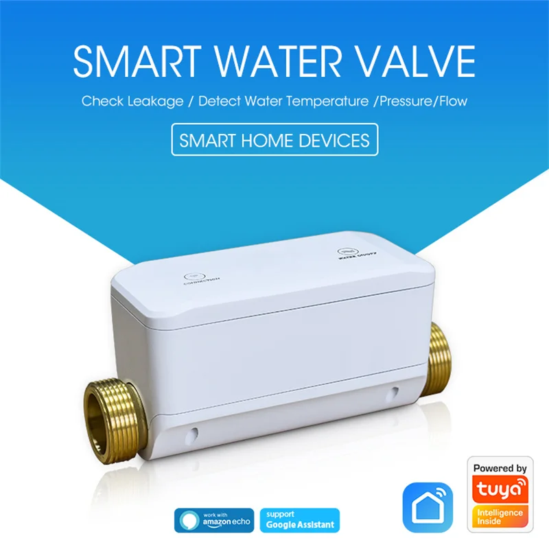 

‌Tuya Smart WiFi Water Valve - One Key ON/OFF, Water Usage & Temperature Monitoring, Alexa Compatible