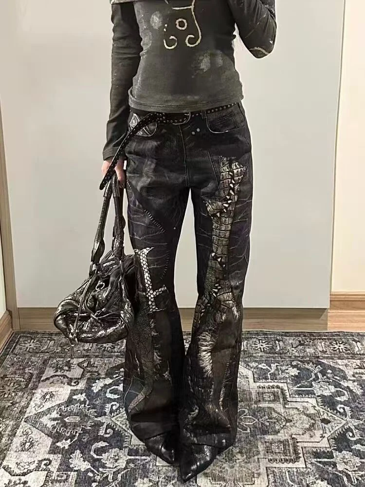 

Y2k Subcultures Fashion Vintage Personality American Style Women Jeans Slim Comfortable Casual Spicy Girl Wide Leg Straight Pant