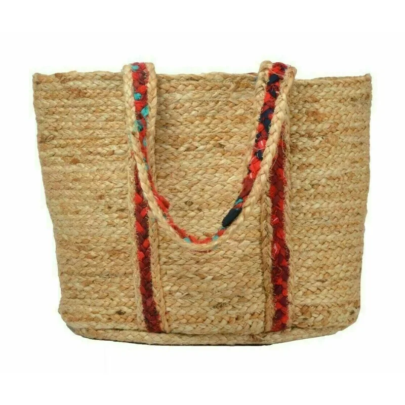 

Indian Jute Handbag Woven Handbag Wide Space Storage Tote Bag Shoulder Bag Storage Organizer