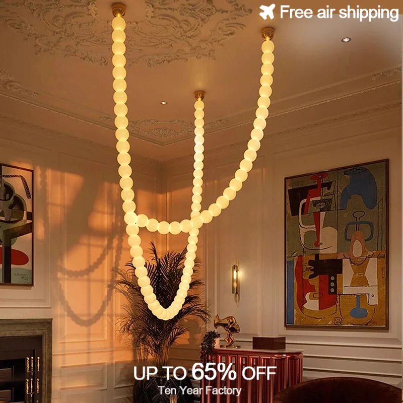 โคมไฟเพดานแบบแขวนสไตล์นอร์ดิกมินิมอลสีขาว สำหรับตกแต่งบันได วิลล่า และบ้านสไตล์โมเดิร์น