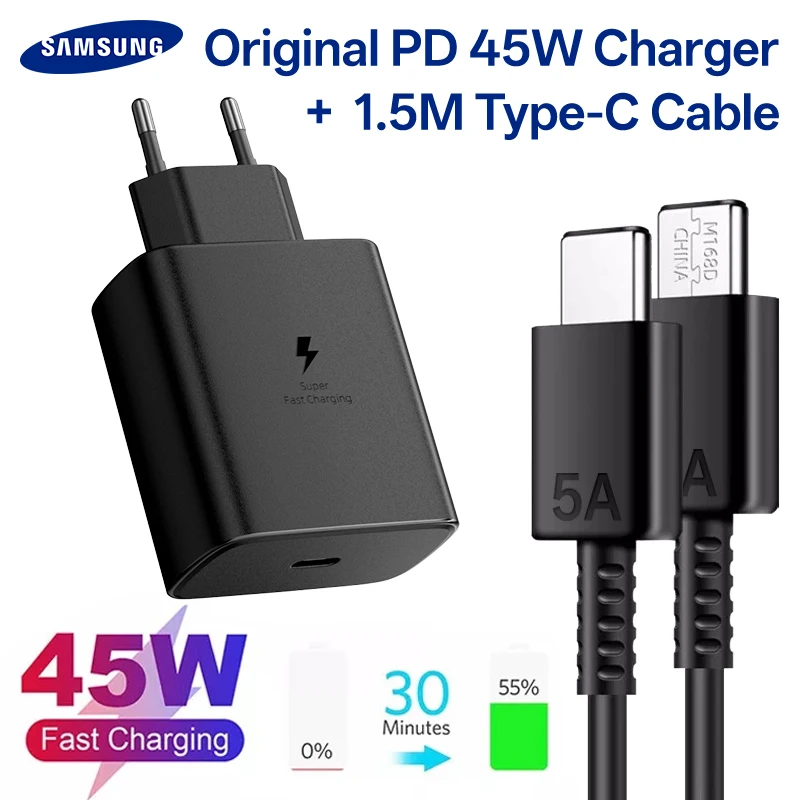 blic için en iyi şarj cihazı: Samsung UK 25W Super Fast Charge Adapter Dual Type C Quick Charging Cable