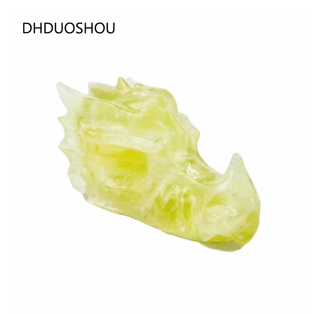 

Customized Natural Crystal Male Dragon Skulls Head Carving Sculpture Citrine Ornaments Yellow Quartz For Collection Home Decor