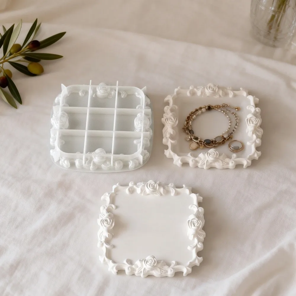 Flexible Silicone Rose Lace Tray Silicone Mold Easy Release Reusable Epoxy Resin Casting Mold Tear Resistant Detailed Relief