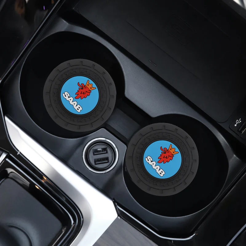 

2Pcs PU Leather Car Cup Mat Auto Emblem Coaster Accessories For Saab 93 93X 95 96 94X 92X 99 9X 9000 900 TurboX Phoenix Sonett