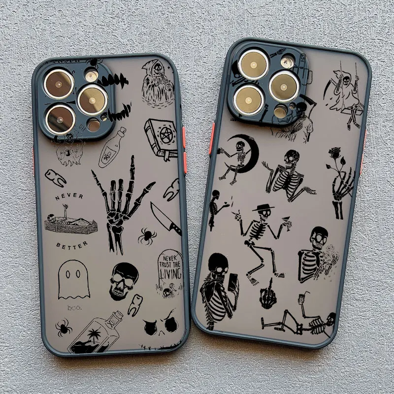 

Simple Skeleton Human Bone Cute Phone Case For iPhone 13 Mini 12 11 Pro Max 16 15 14 Pro Max Plus XS XR X 7 8 Plus SE Back Cover