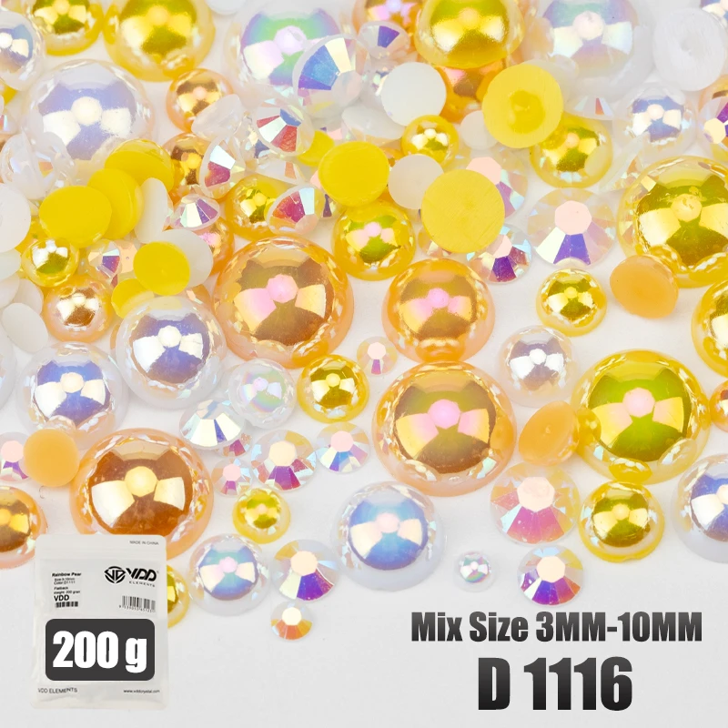 VDD 200g Großhandel Mix Größe Halbrunde Perlen ABS Flatback Perlen Harz Farbe AB Strasssteine zum Basteln DIY Nail Art Dekorationen – Detail 19