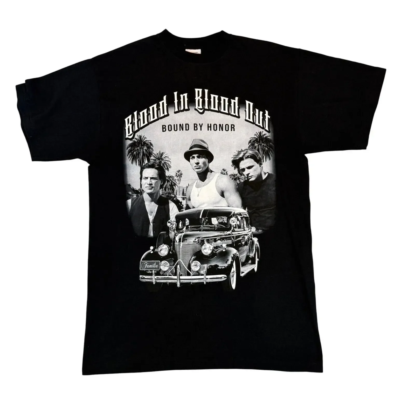 Vintage Blood In Out 93' Movie T Shirt Bound By Honor Street Gang Men's Size L tall vintage Washed homme Unisex Breathable