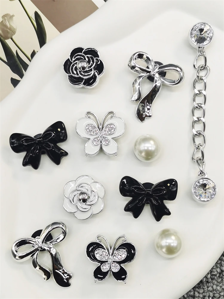 11PCS ABS Shoe Charm Buckles DIY Fancy Clogs Parts Accessories Bow Decorations Fit Women Beach Bag Sandals Halloween Party Gifts
