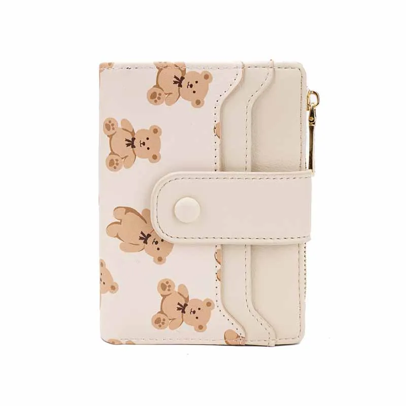 

2025 New Luxury Brand Women Cute Cartoon Bear Print Wallet Short Coin Purse for Female Student Card Holder Leather Wallet Clutch