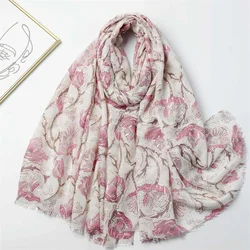 2024 Winter Spain Thin Viscose Scarves Women Glitter Petal Floral Shawls And Wraps Pashmina Stole Bufandas Muslim Sjaal 180*90Cm