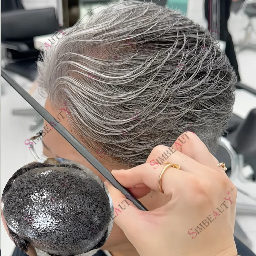 

Мужской парик-протез 1B80, 0.1 мм, тонкая инъекционная основа, коричневый, 1B65 серый, 100% натуральные человеческие волосы, мужские парики