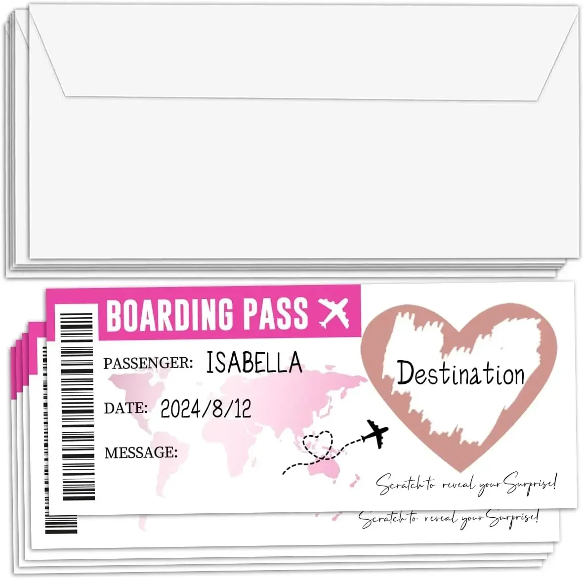 1Set Boarding Pass Theme Scratch Off Game Card Wedding Invitation Cards with Envelope for Birthday Bachelorette Party Decoration