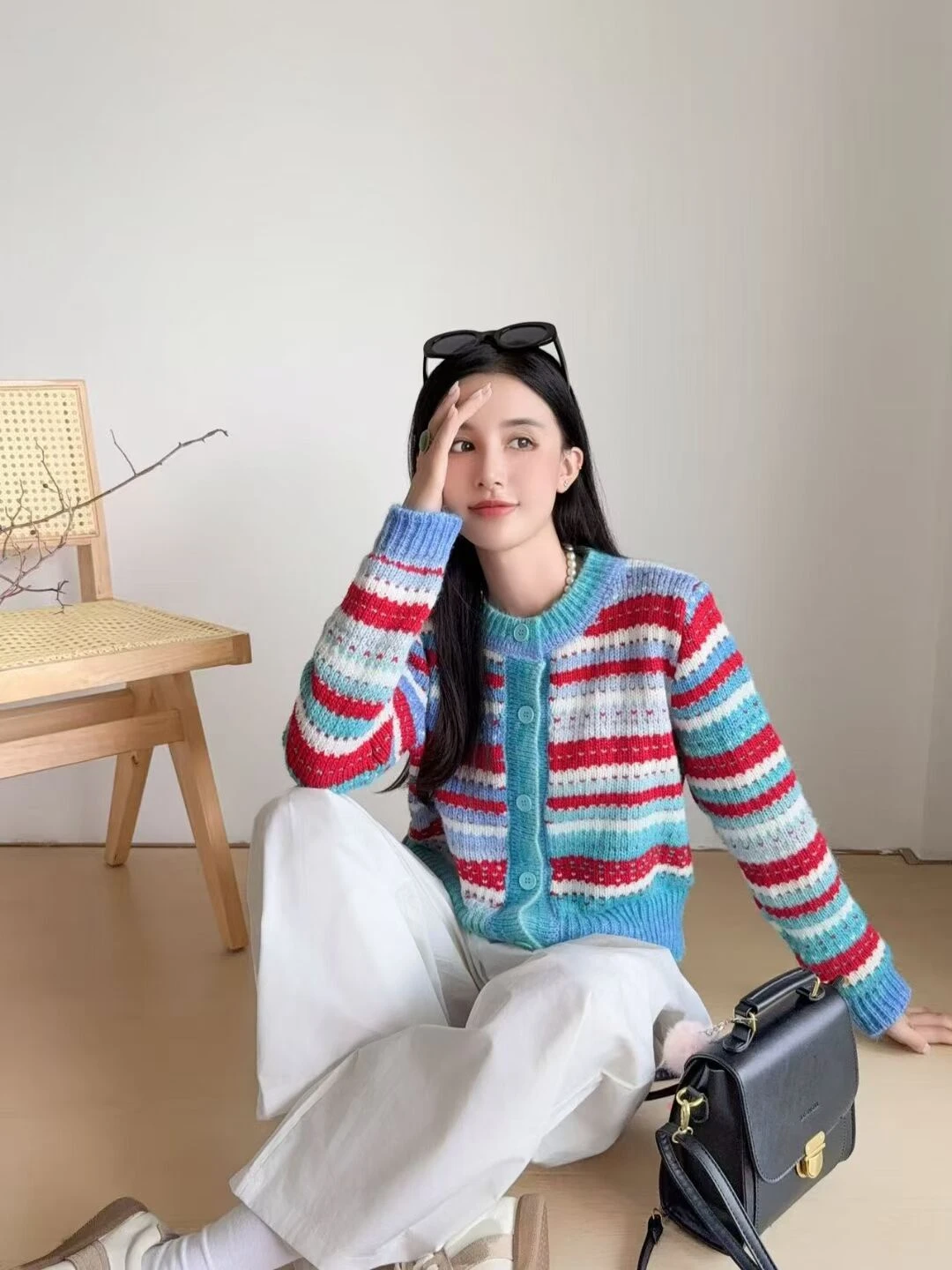 Cárdigan de punto a rayas degradadas para mujer, suéter de punto de manga larga con cuello redondo, jerséis elegantes a la moda para primavera 2026
