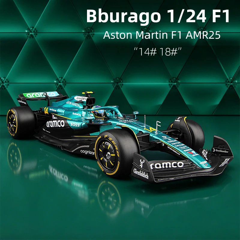 Модель-гоночного-автомобиля-bburago-1-24-amr25-f1-с-шлемом-2025-aston-martin-formula-литая-под-давлением-игрушка-машинка-14--Алонсо-18--Прогулка