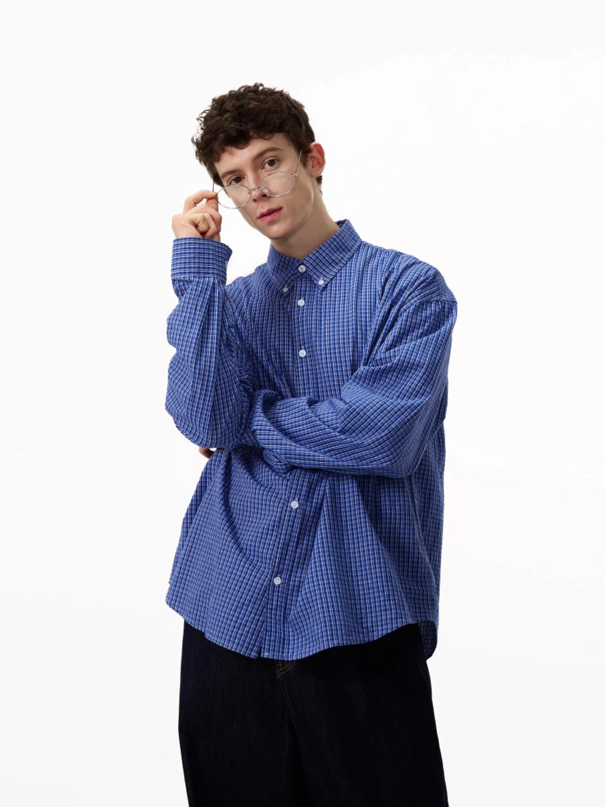 

Classic Blue Plaid Long Sleeve Men's Shirt American Retro Casual Versatile Loose Fit Premium Casual Shirt Jacket