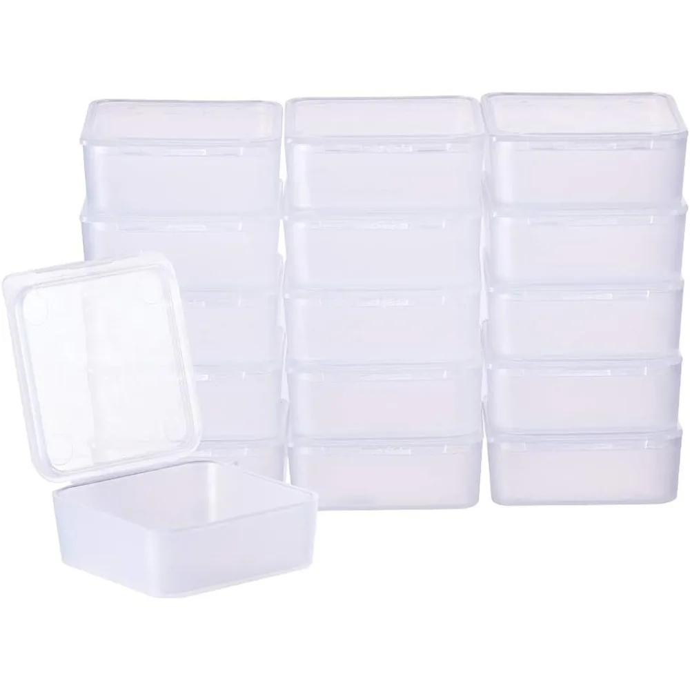 1 Box 24 Pack Square Frosted Clear Plastic Bead Storage Containers Box Case with Lids for ItemsPillsHerbsTiny BeadJewerlry