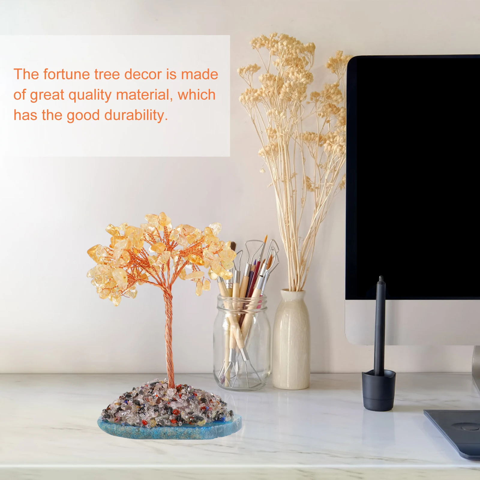 

Crystal Fortune Tree Decor Artificial Topiary Home Office Cabinet Adornment Wealth Plant nament Desk Accessory