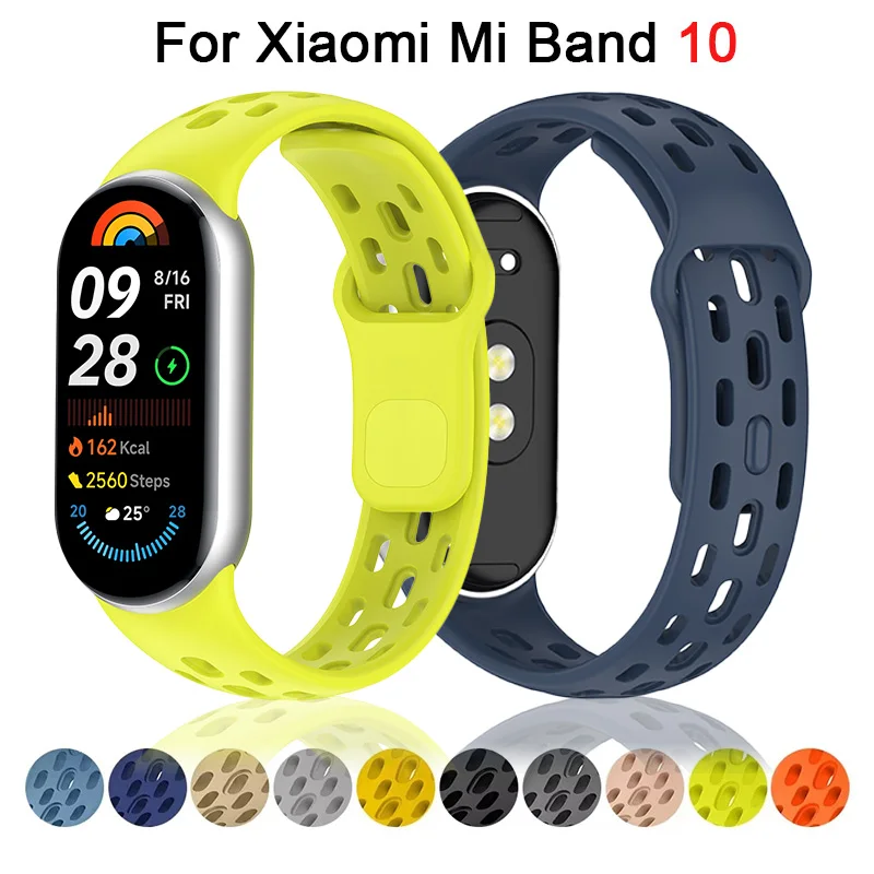 Silikonarmband für Xiaomi Mi Band 10, Zubehör, Sport, atmungsaktives Armband, Armbandgürtel, Pulseira Correa für Xiaomi Mi Band 9 8