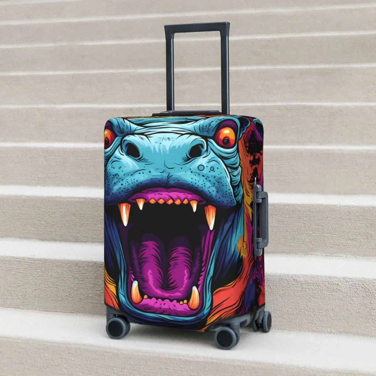 

Colorful Animal Suitcase Cover Hippo Art Travel Vacation Useful Luggage Accesories Protection