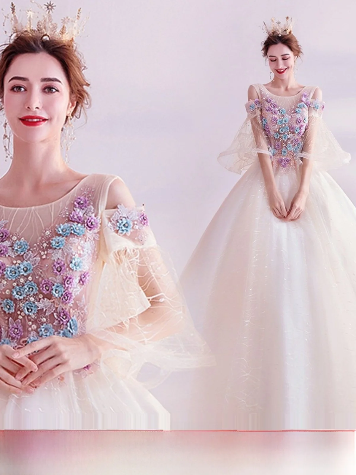 

Princ Wedding Dr Angel Bride Long Sve Toasting Gown Ball Performance White Evening Dr 660 Polyester Organza