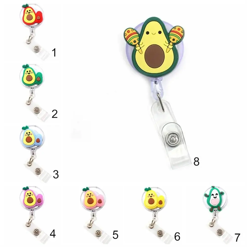 Silicone Fruits Badge Holder Avocado ID Card Cartoon Nurse Badge Reel Name Tag Chest Card Retractable Badge Holder Hospital Use