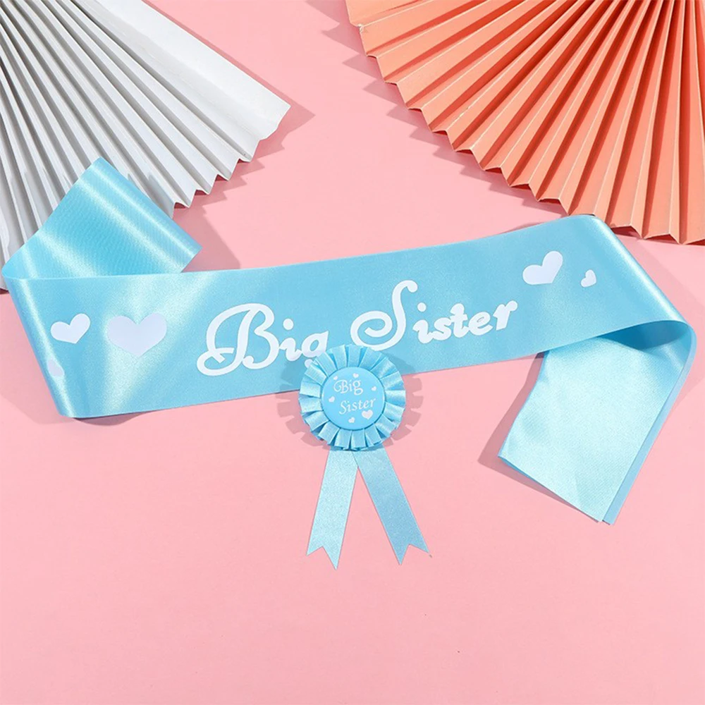 Baby Shower for Girls Big Sister Sash And Tinplate Badge Combo Kit Pink Blue Baby Gender Reveal Party Gifts Decorations Supplies - view 6