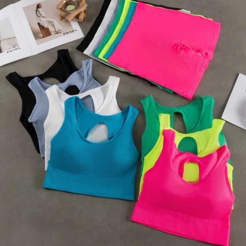 

Europe and the United States Dopamine Yoga sports vest set with chest pad back solid color matching boxers