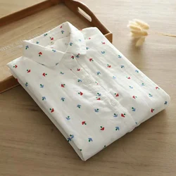 100% Cotton Yarn Blouse Mori Girl Japan Style Print White Shirts Long Sleeve Blouses for Women Spring Tops Ladies Clothes