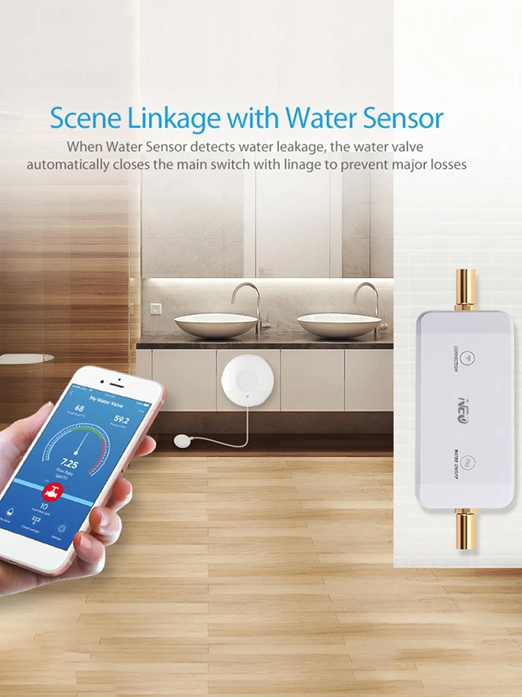 WiFi Smart Water Shutoff Valve Control Water Flow/Pressure/Temperature/Leakage Smart Water Valve Supports Alexa for Google Home