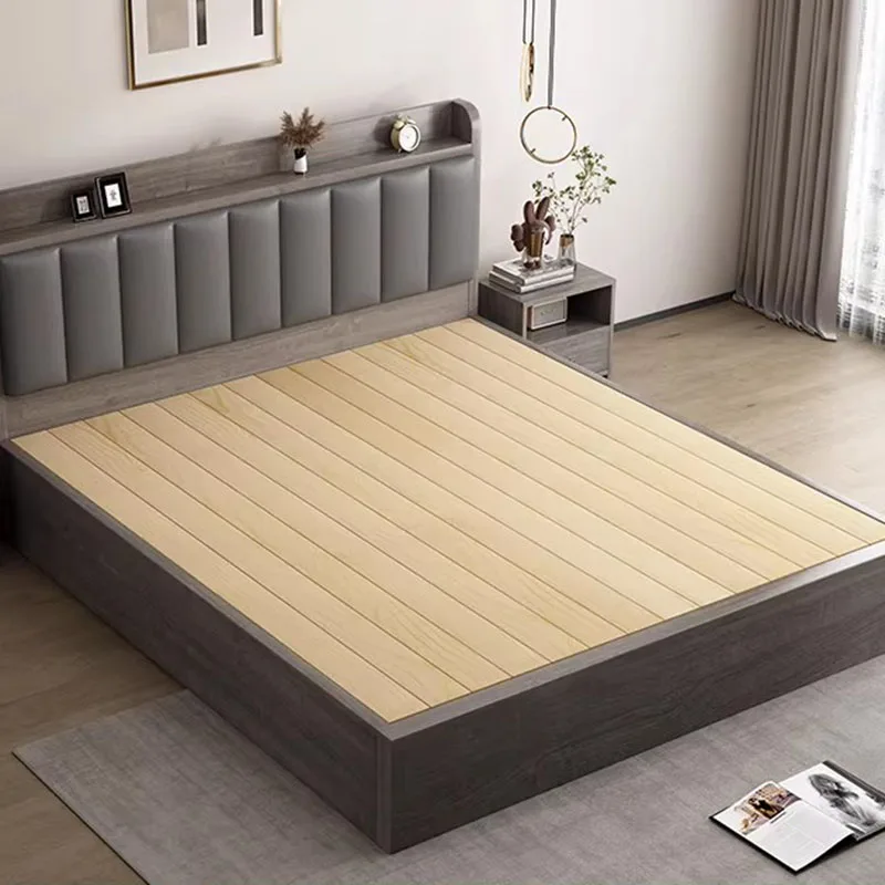 Simple European Bed Space Saving Modern Wooden Double Queen Frame Bed Sleeping Safe Letto Matrimoniale Lounge Suite Furniture