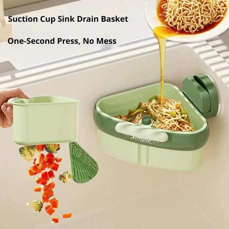 

NEW Kitchen Corner Sink Filter Drain Basket with Suction Cup Food Catcher Strainer Basket with Press-Type Bottom Release