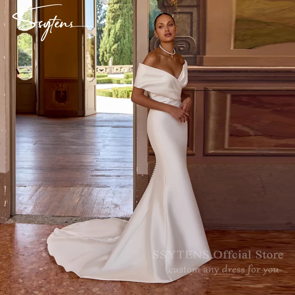 

SSYTENS 2026 Mermaid Wedding Dresses White Off The Shoulder Bridal Dress Simple Prom Gown Buttons Sexy Wedding Gowns Customized