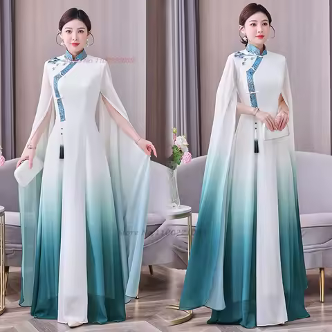 2026 chinese traditional dress improved cheongsam gradient color stage performance qipao dress banquet evening dress vestido