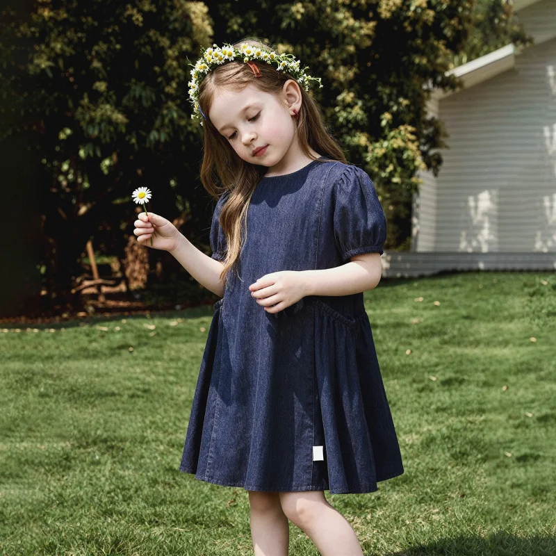 

Tongbei Children's Clothing2026New Summer Dress for Girls, Korean Style Casual Cute Full Cotton Denim Long Dress