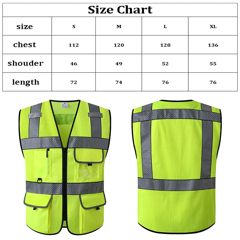 Safety Vest Reflective with Pockets for Men High Visibility Vest Zipper Front Reflective Strips Mesh Reflective Vest