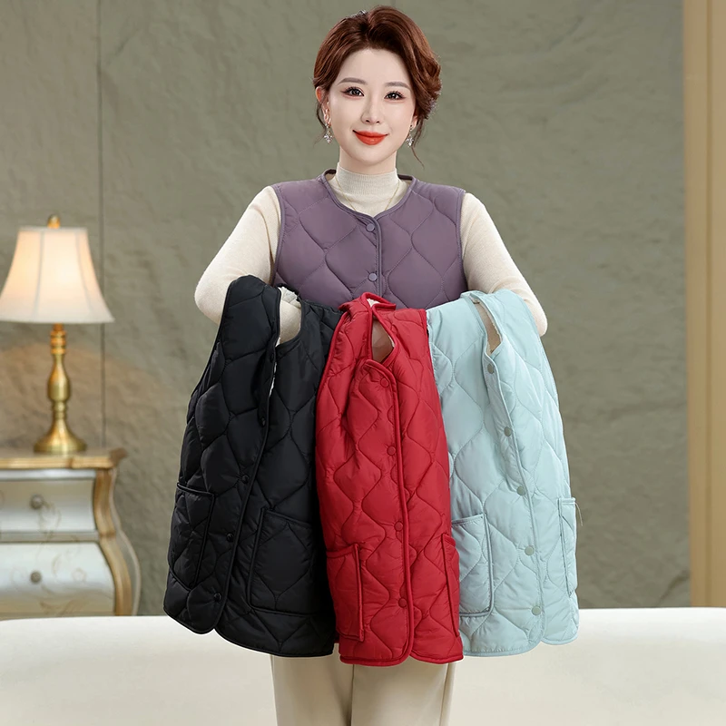 Chaleco sin mangas con cuello redondo de Color sólido de algodón de otoño con chalecos básicos cómodos y versátiles ligeros, cálidos y ajustados