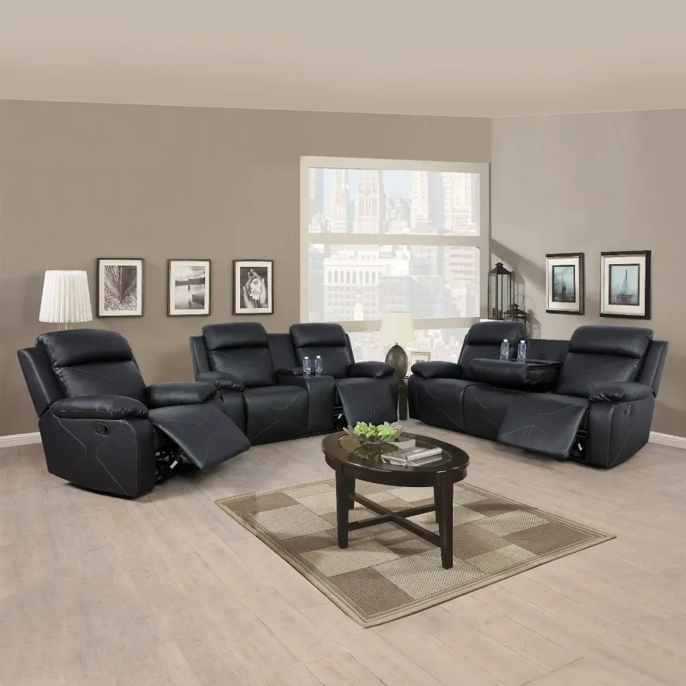 Black Breathing Leather 1-3-Piece Couch Living Room Sofa Set Breathable Recliner Chairs Luxury Sofa Home Furniture Scandinavia