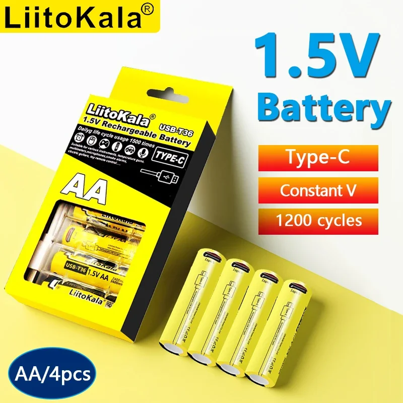 Liitokala USB-T36 1,5 V AA 3600 mWh akumulator litowo-jonowy 1200 cykli bateria typu C AA 2400 mAh z kablem USB 4 w 1 — zdjęcie 2