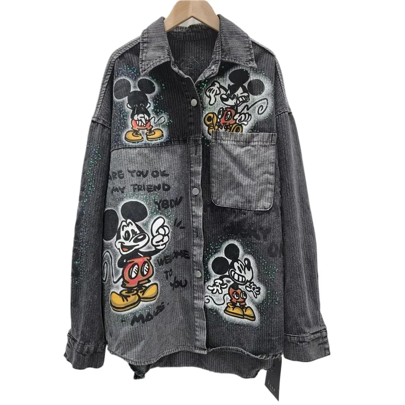 2025 Autumn New Fashion Cartoon Print Versatile Loose Casual Jacket Shirt Top Trendy Commuting Style POLO Collar Jacket