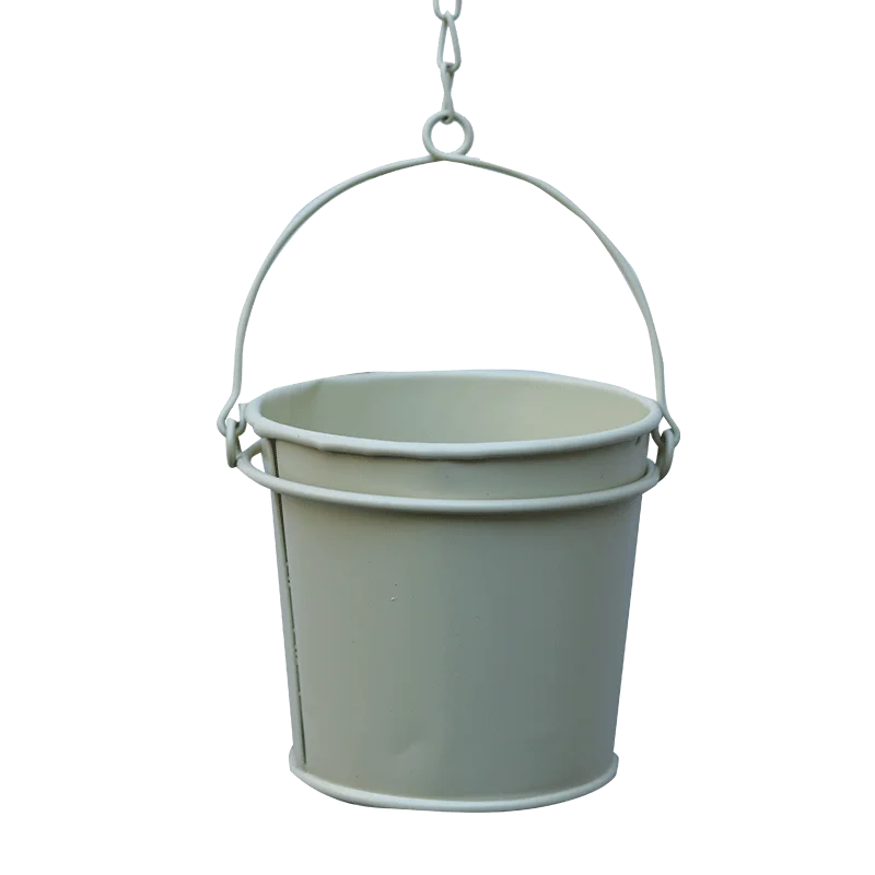 

Traditional Handmade Mini Bucket Metal White Flower Pot Hanging