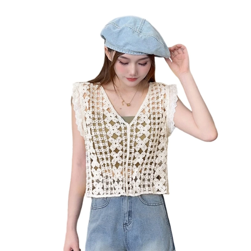 Modern neck Crochet Sleeveless Vest for Casual Wear Date Parties Occation