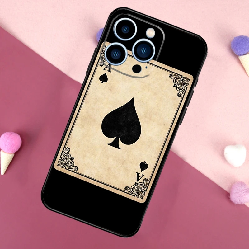 Ace of spades بوكر بطاقة جراب هاتف آيفون 17 16 برو ماكس 17 الهواء 16E 13 12 Mini 14 15 Plus 11 Pro Max الغطاء الخلفي