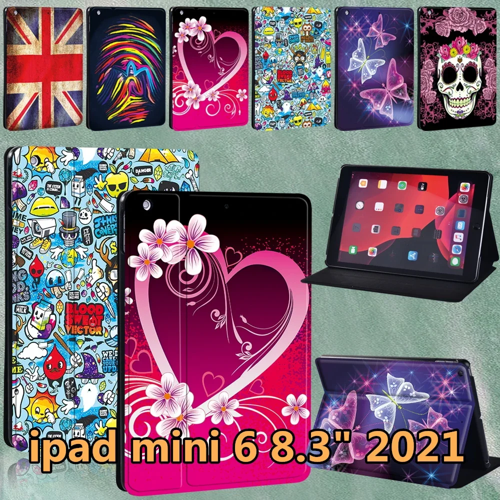 

For IPad Mini 6 A2567 A2568 A2569 Case Funda IPad Mini 6 2021 8.3" Leather Hot Pattern Ultra Thin Protective Cover Pencil Case