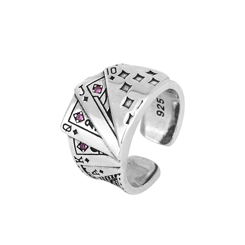 Foxanry Creative Design Poker Cuff Rings For Women Couples Personality Domineering Vintage Hip Hop Party Jewelry Gifts Wholesale