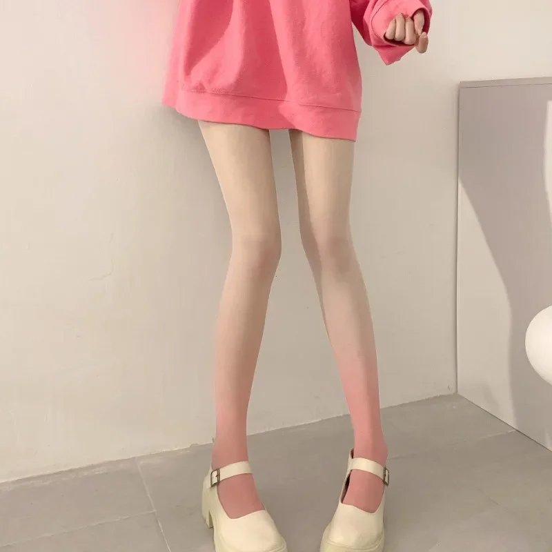 Breathable Candy Color Cosplay Long Tight Women Gradient Pantyhose Contrast Color Skinny Thin Stockings Party personality Medias