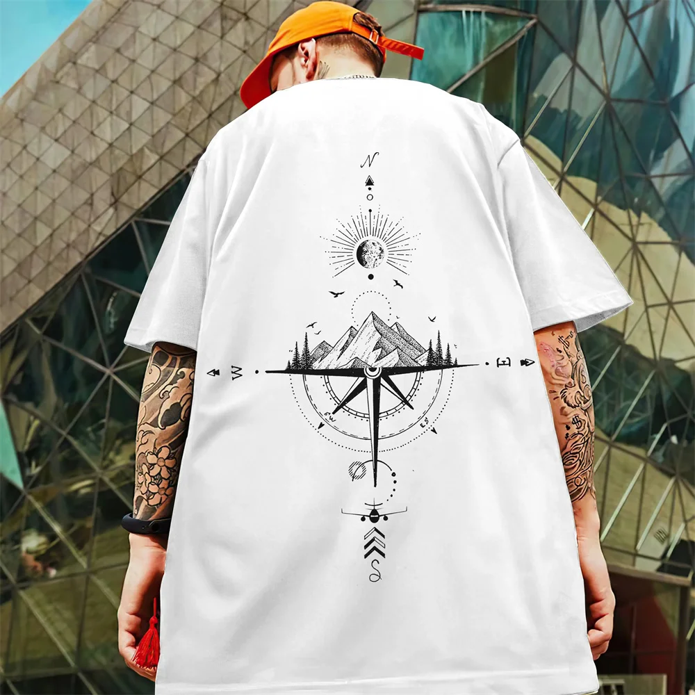 2024 New Summer Men\'s T-Shirt 3d Compass Printed Short Sleeve Tees Simple Fashion Male Clothing Loose Oversized T-Shirt For Men