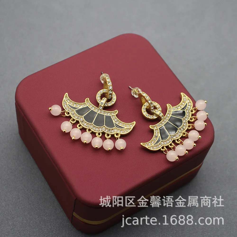 

Modern Chinese Style Earrings - Vintage Distressed Glass House Earrings
