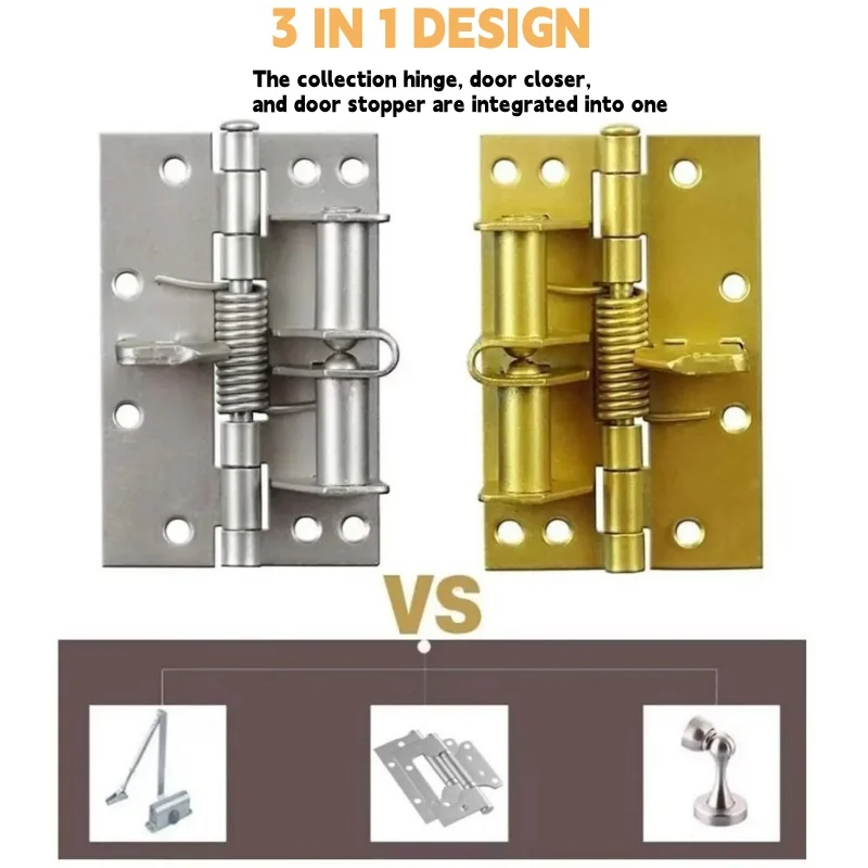 New 3 In 1 Automatic Self Closing Door Hinges with Positioning 90 Degrees Integrates Spring Hinge, Door Closer and Door Stopper