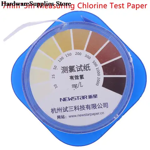 염소 테스트 종이 스트립 범위 10-2000mg/lppm 컬러 차트 청소 물 테스트 측정, 1 롤