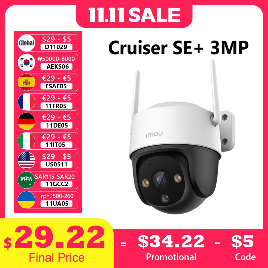 

IMOU Cruiser SE+ 3MP/5MP Outdoor PTZ Wi-Fi Camera IP66 Weatherproof Camera Two Way Audio Color Night Vision AI Human Detection